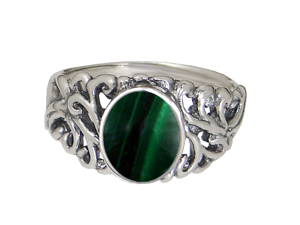 Sterling Silver Gemstone Ring With Malachite Size 7